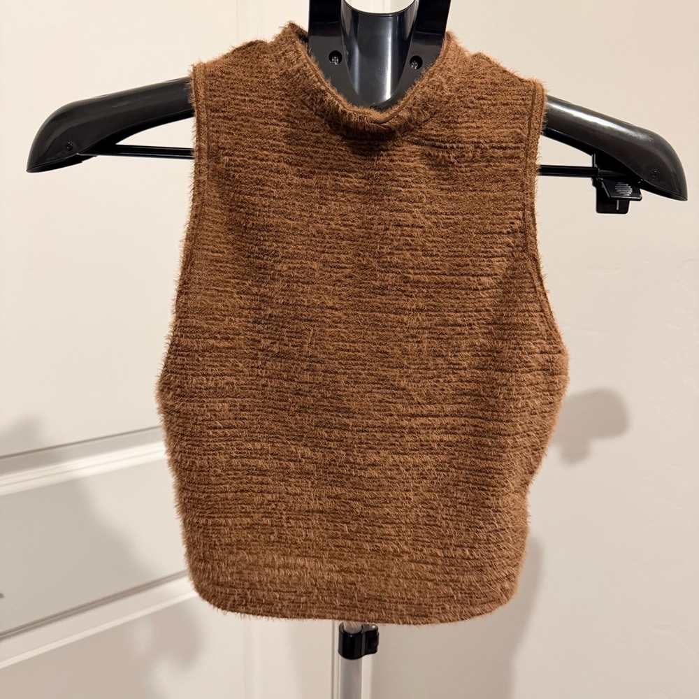 Brown Sleeveless Mock Neck Crop Top